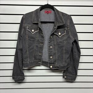 Stylish Black Denim Jacket with Studded Accents
